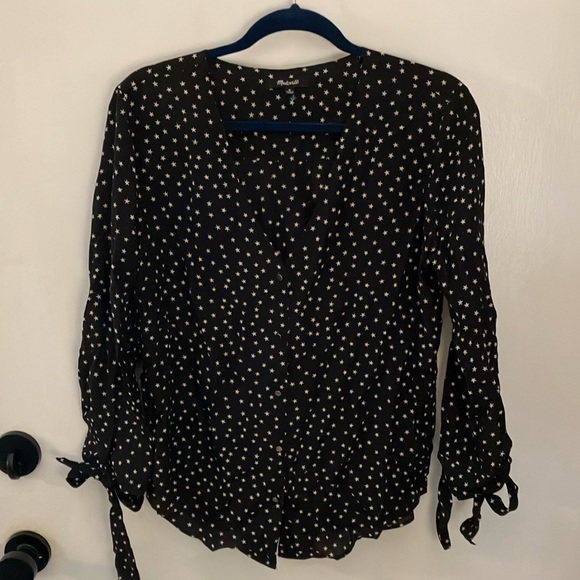 Madewell Star Print V-Neck Silk Blouse - Picture 3 of 9